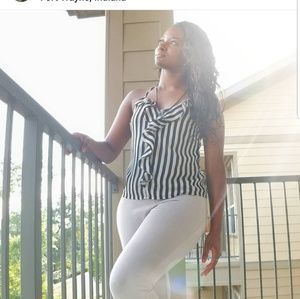 Black n off white striped tank